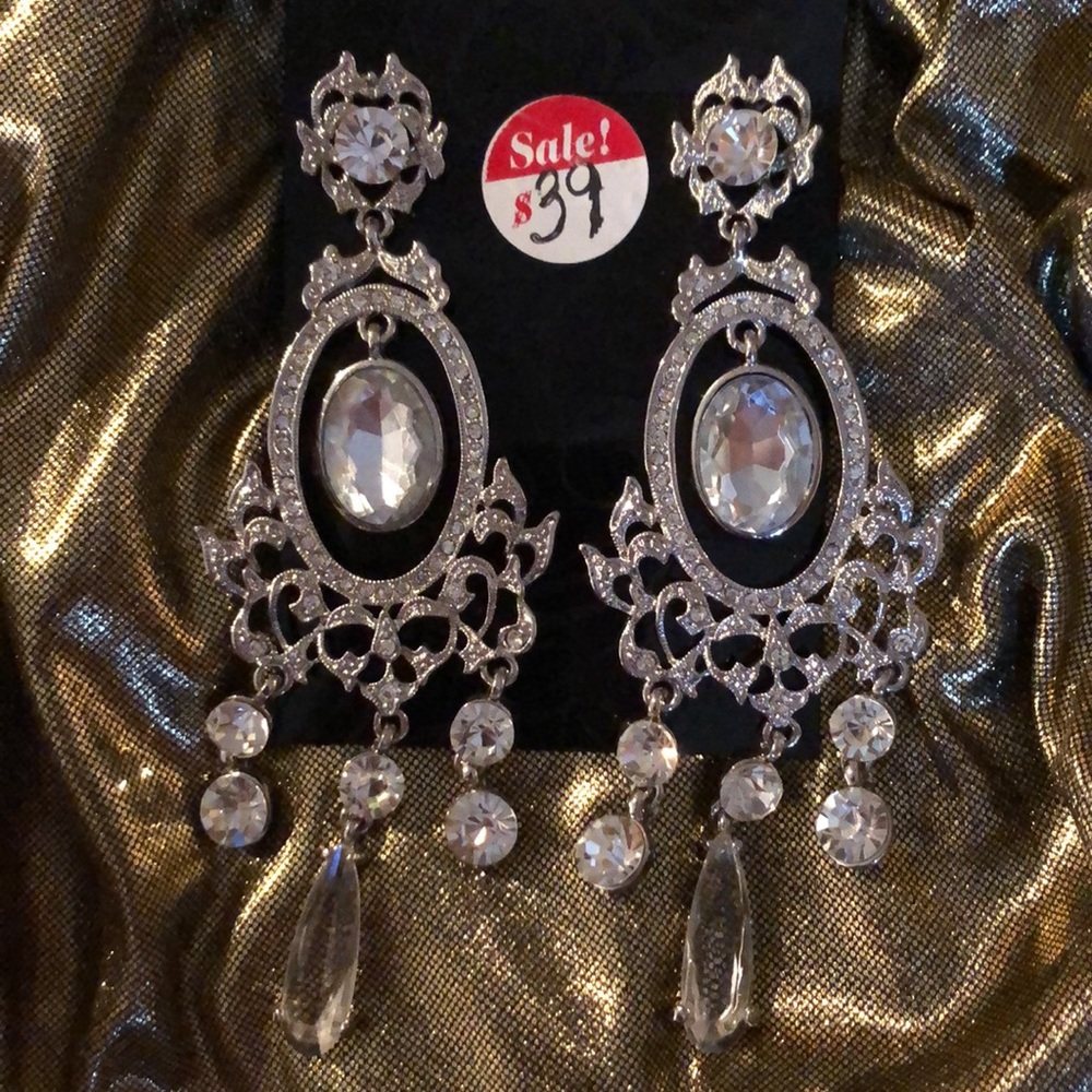 SALE!♥️Silver Vintage Chandelier Crystal Earrings